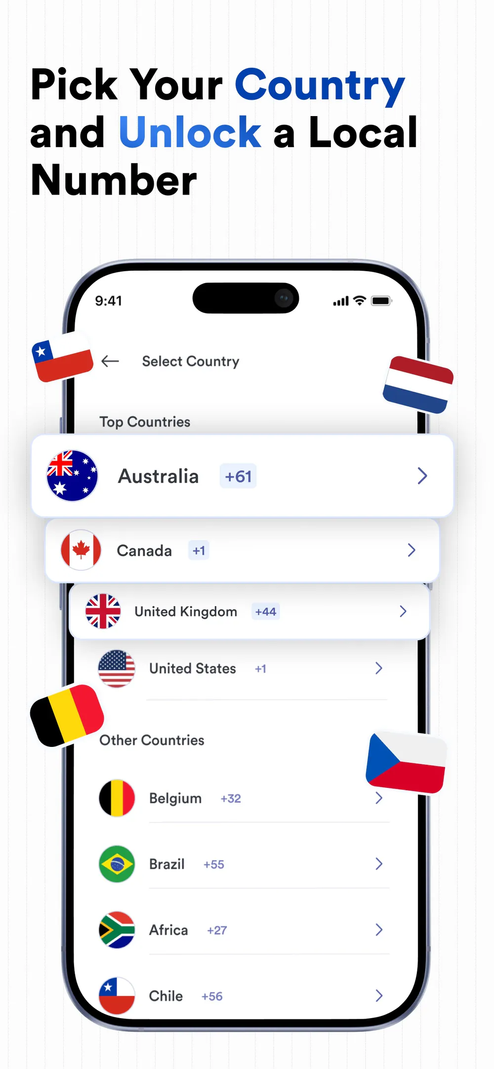 2SIM country selection for choosing a local virtual phone number