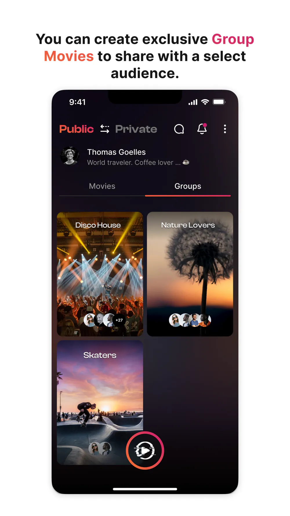 Privee World group movies shared with selected audiences