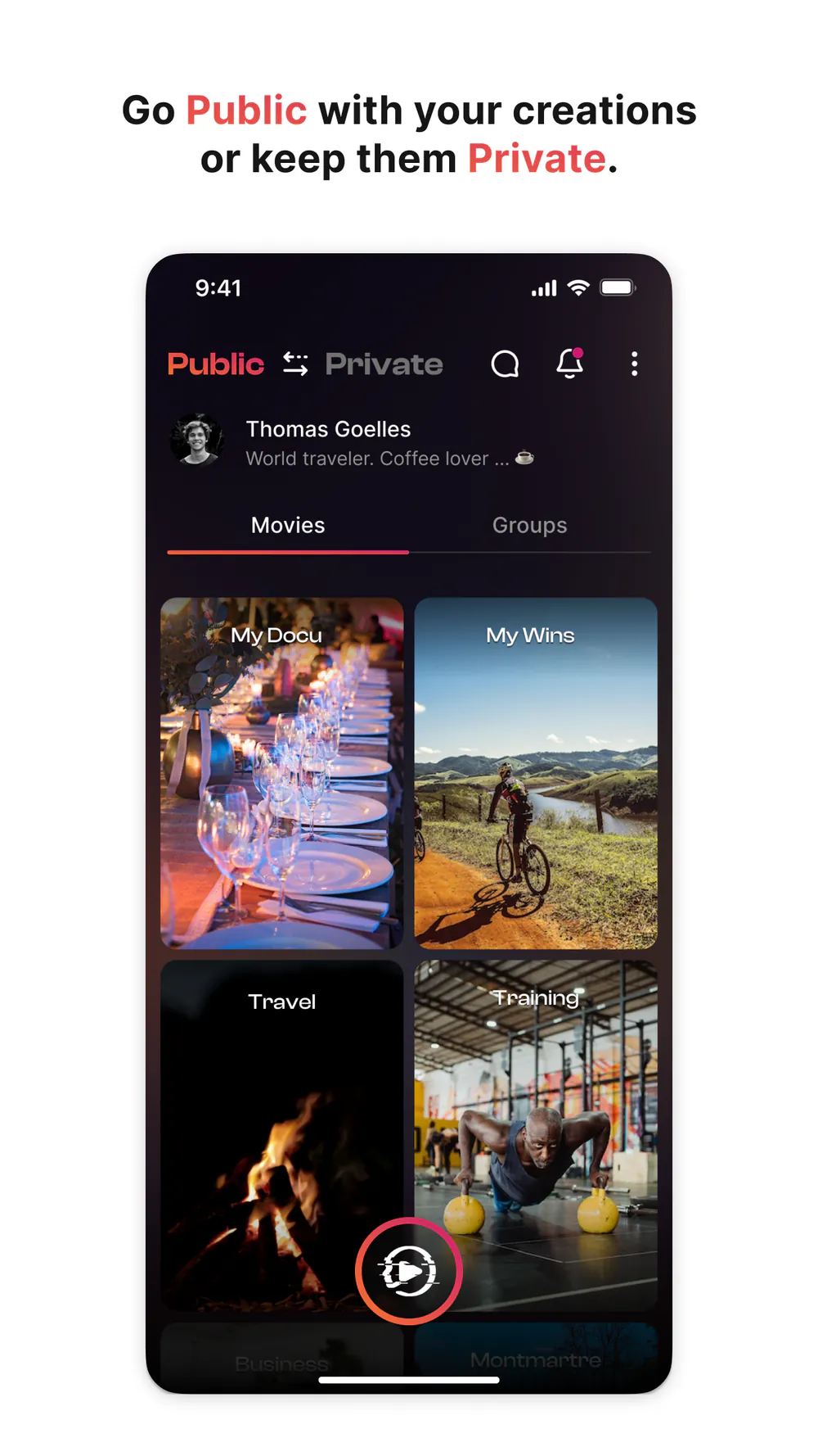 Privee World public profile with cinematic story collections