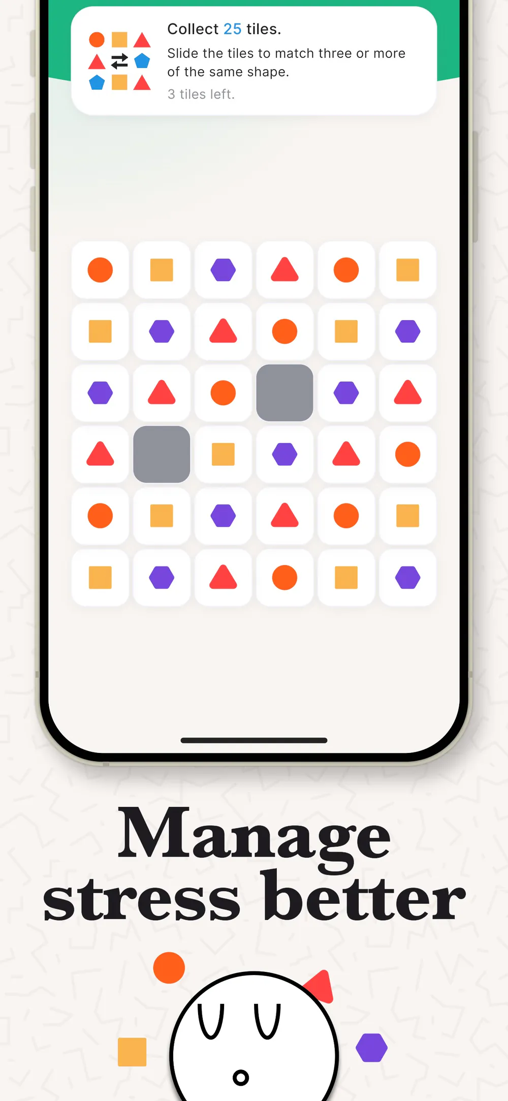 Propel stress-management game using a visual tile-matching interaction